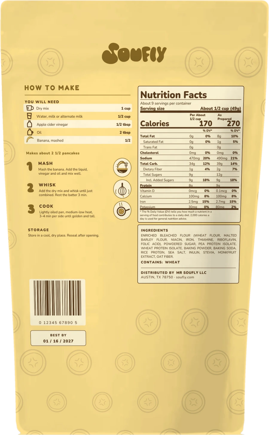 Na Na Soufly pouch, back: how to make, Nutrition Facts, ingredients and allergen statement